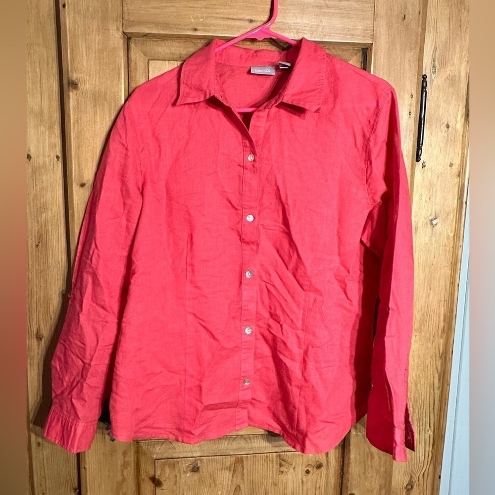 Chicos Orange/Pink Button Down Shirt Size 12 (Chicos Size 2)